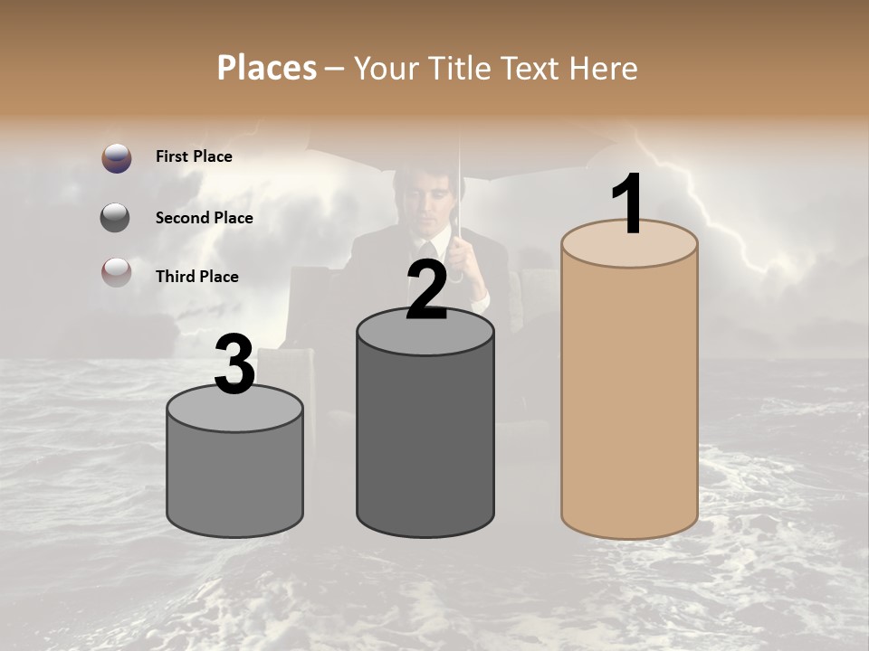 A Man Sitting In A Chair With An Umbrella Over His Head PowerPoint Template