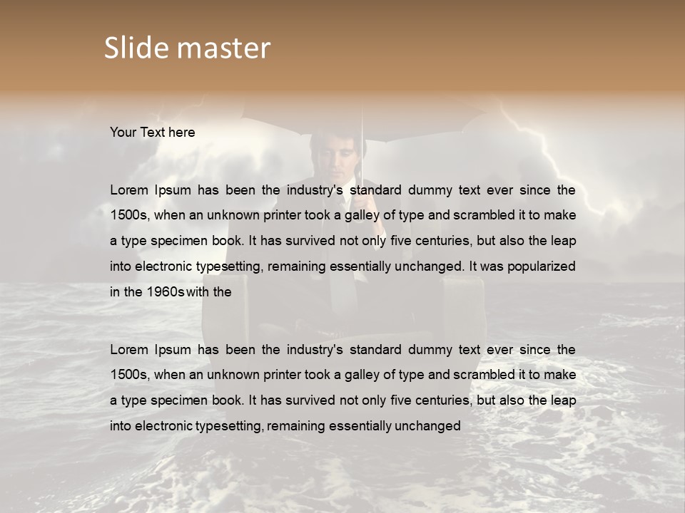 A Man Sitting In A Chair With An Umbrella Over His Head PowerPoint Template