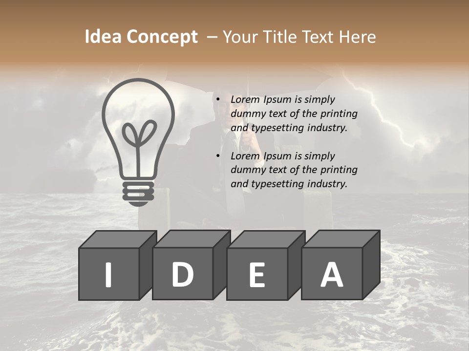 A Man Sitting In A Chair With An Umbrella Over His Head PowerPoint Template