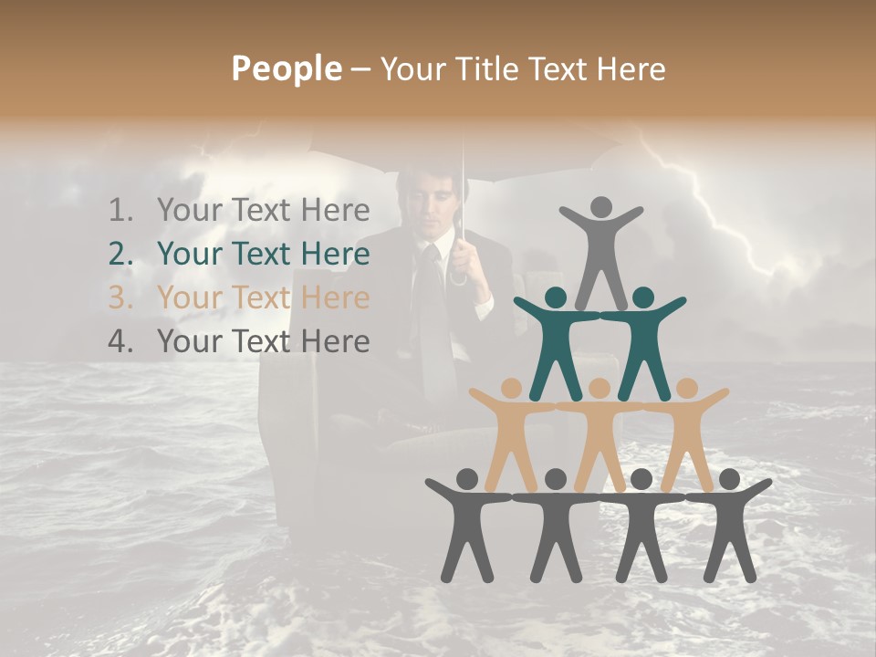 A Man Sitting In A Chair With An Umbrella Over His Head PowerPoint Template