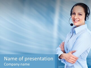 A Woman Wearing A Headset With Her Arms Crossed PowerPoint Template