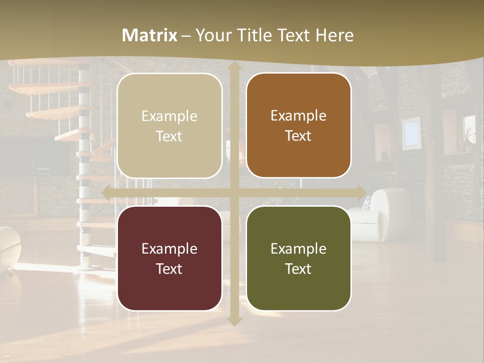 A Living Room Filled With Furniture And A Spiral Staircase PowerPoint Template