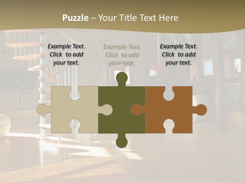 A Living Room Filled With Furniture And A Spiral Staircase PowerPoint Template