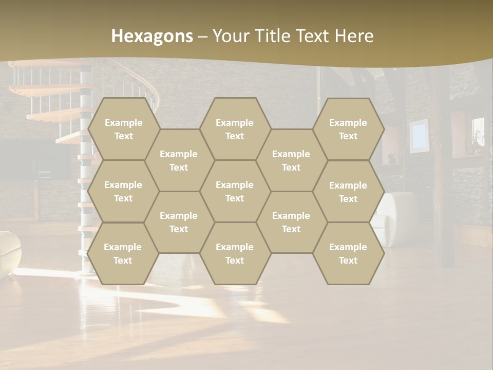 A Living Room Filled With Furniture And A Spiral Staircase PowerPoint Template