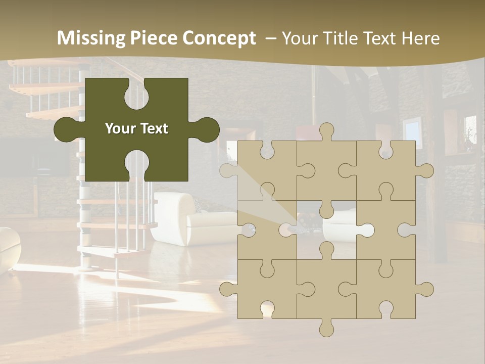 A Living Room Filled With Furniture And A Spiral Staircase PowerPoint Template