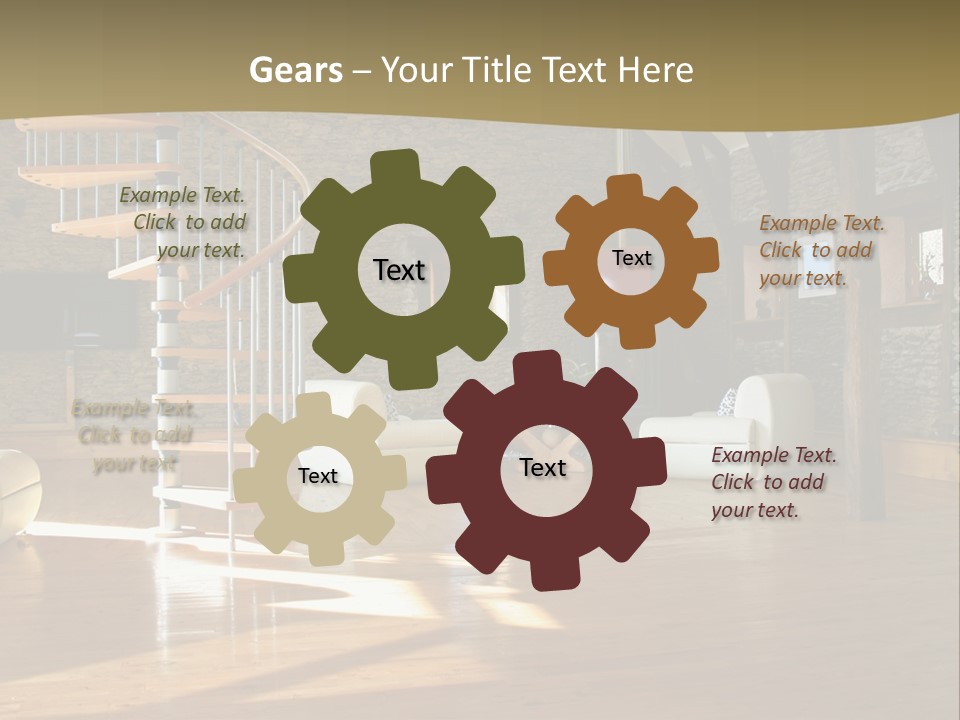 A Living Room Filled With Furniture And A Spiral Staircase PowerPoint Template