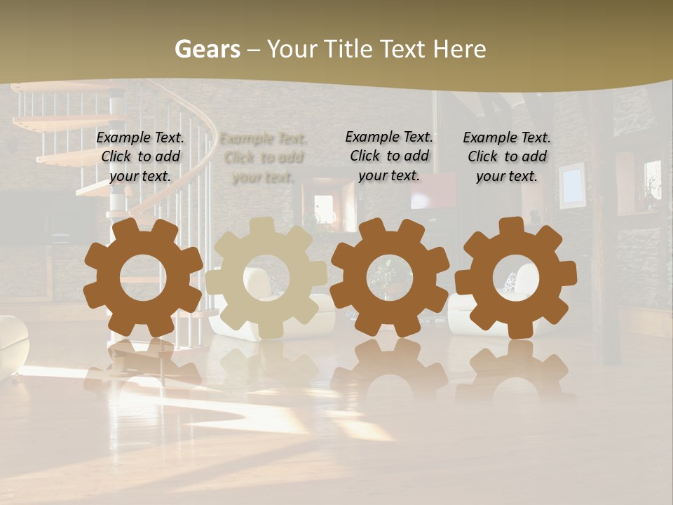 A Living Room Filled With Furniture And A Spiral Staircase PowerPoint Template