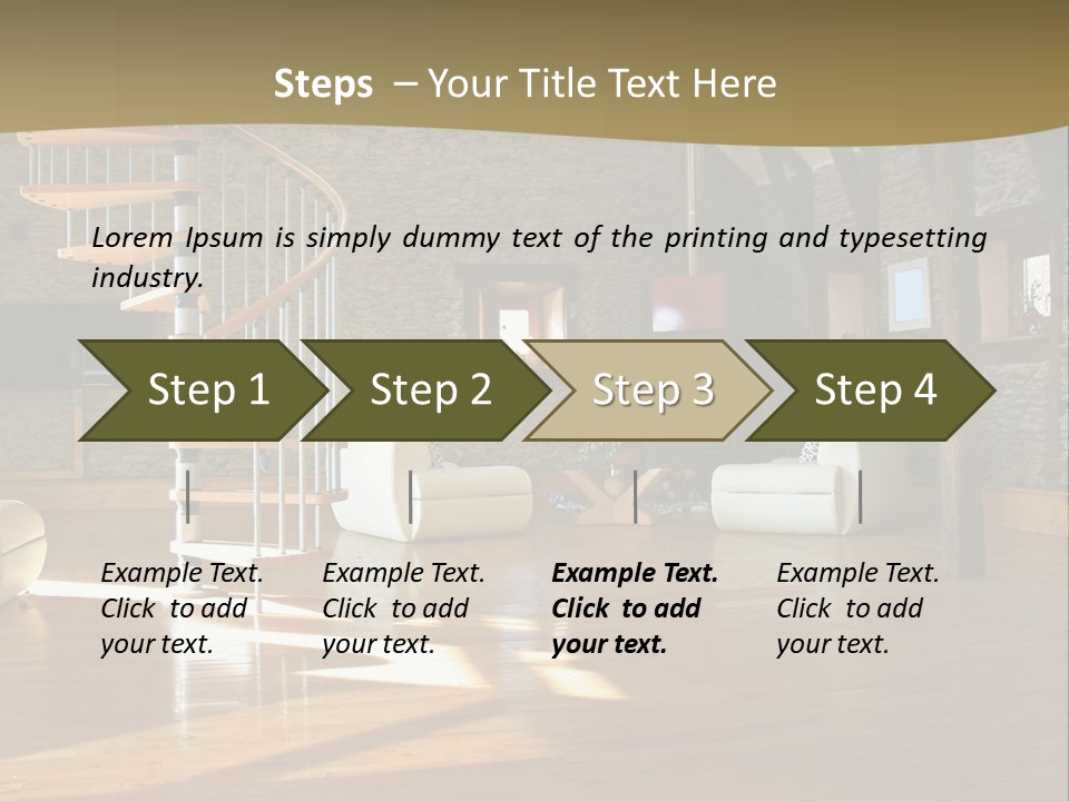 A Living Room Filled With Furniture And A Spiral Staircase PowerPoint Template