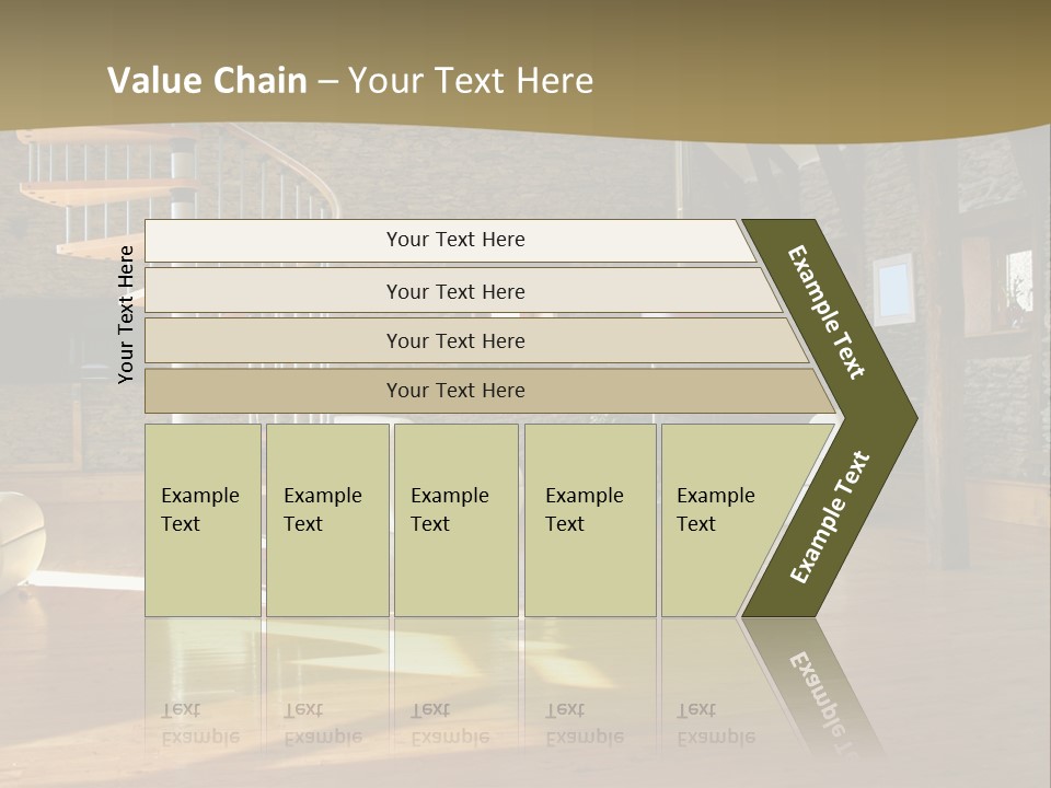 A Living Room Filled With Furniture And A Spiral Staircase PowerPoint Template