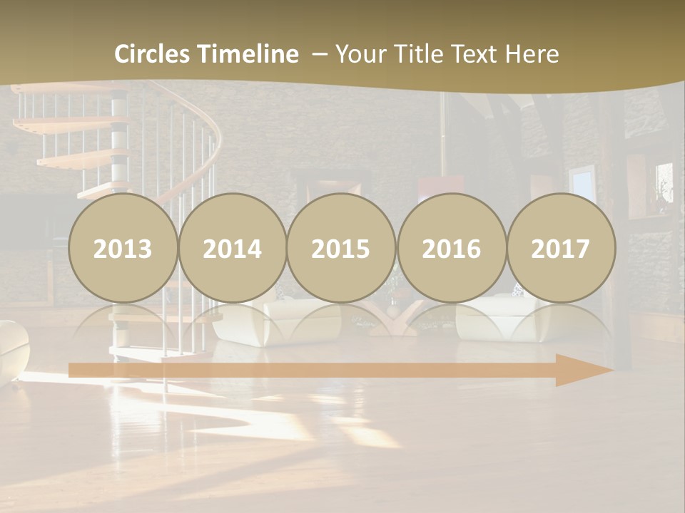 A Living Room Filled With Furniture And A Spiral Staircase PowerPoint Template