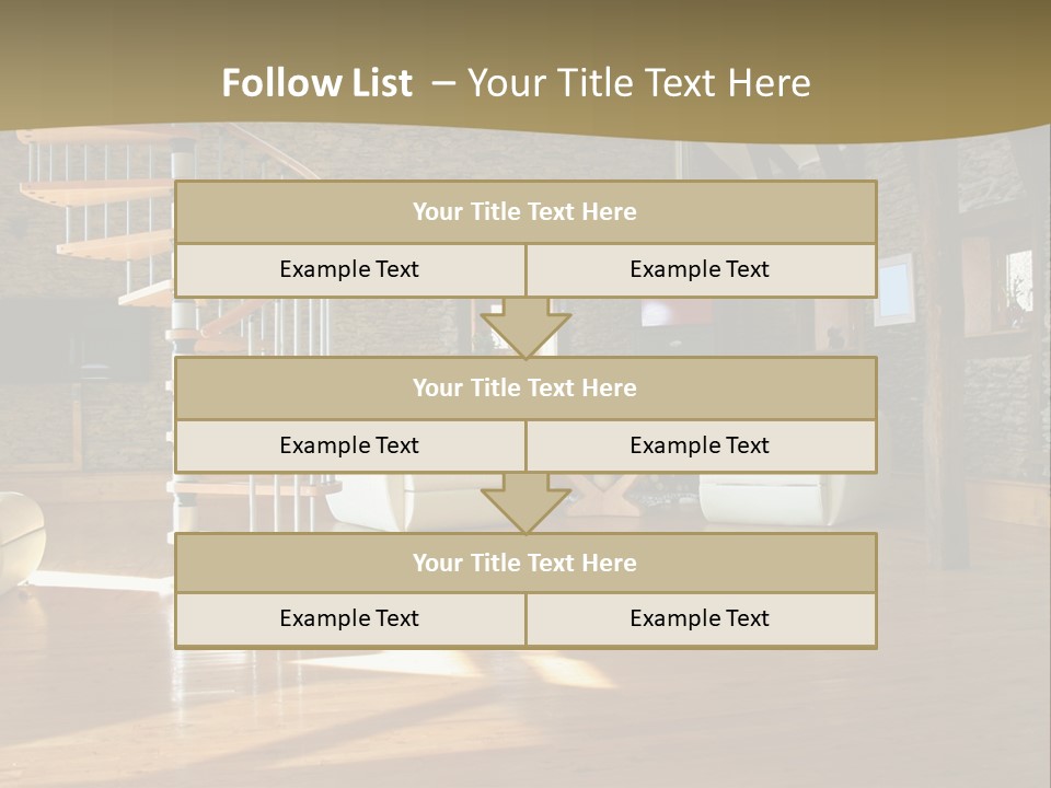 A Living Room Filled With Furniture And A Spiral Staircase PowerPoint Template