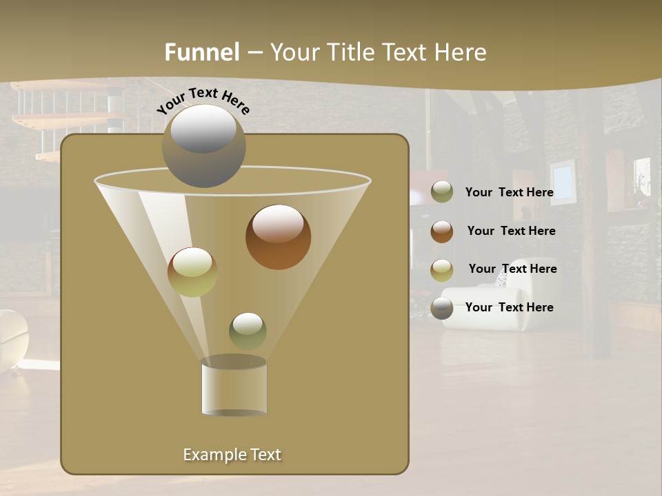 A Living Room Filled With Furniture And A Spiral Staircase PowerPoint Template