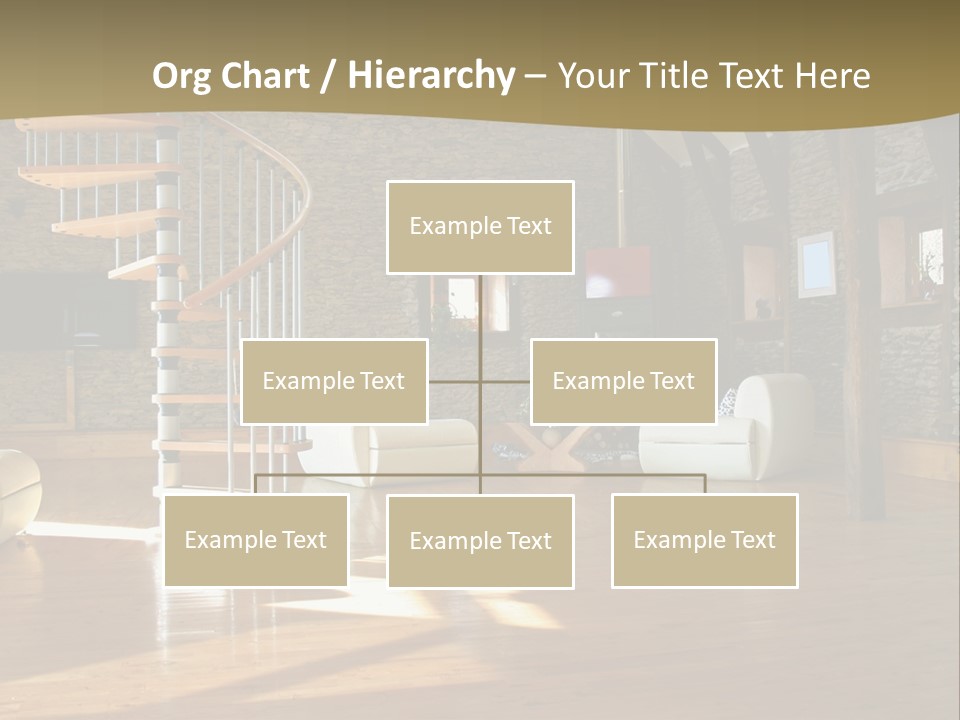 A Living Room Filled With Furniture And A Spiral Staircase PowerPoint Template