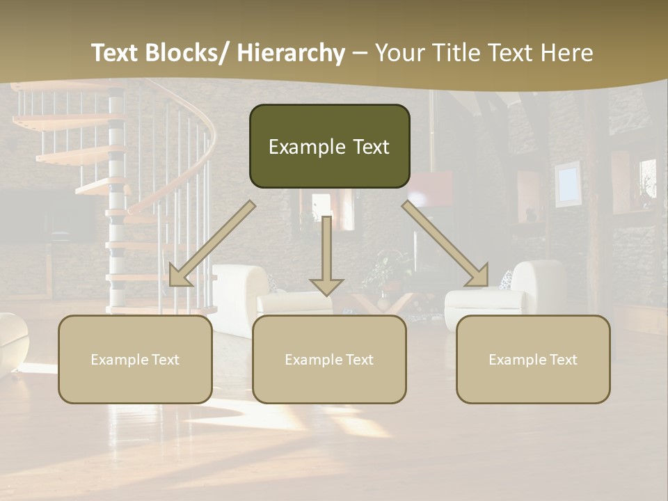 A Living Room Filled With Furniture And A Spiral Staircase PowerPoint Template