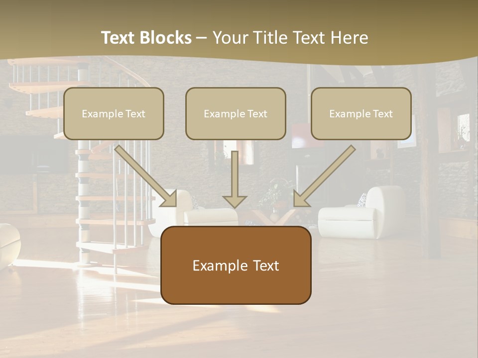 A Living Room Filled With Furniture And A Spiral Staircase PowerPoint Template