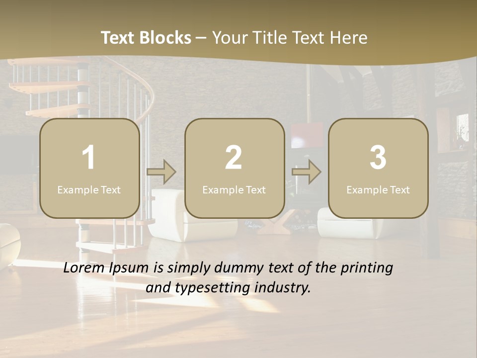 A Living Room Filled With Furniture And A Spiral Staircase PowerPoint Template