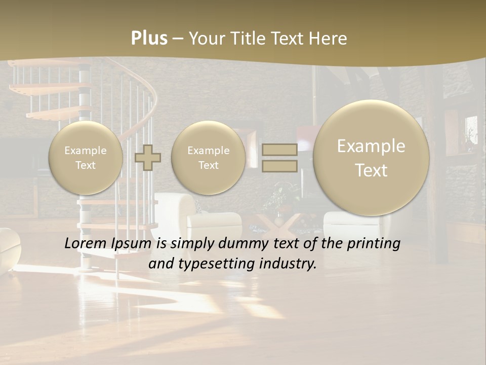 A Living Room Filled With Furniture And A Spiral Staircase PowerPoint Template
