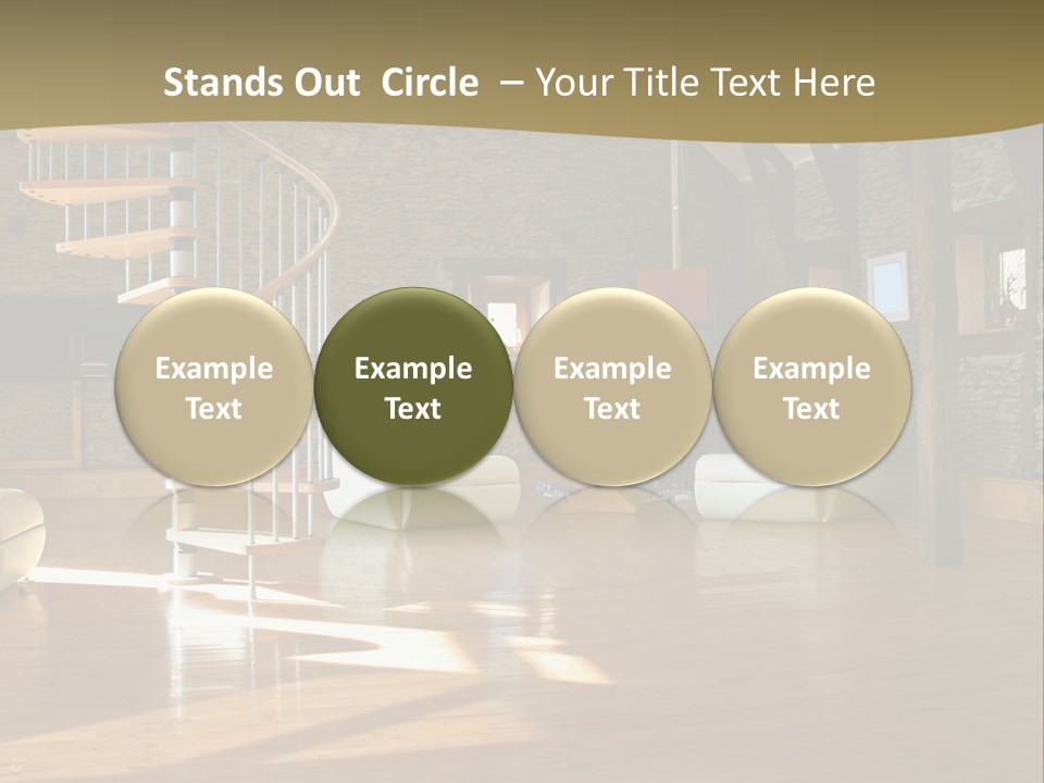 A Living Room Filled With Furniture And A Spiral Staircase PowerPoint Template