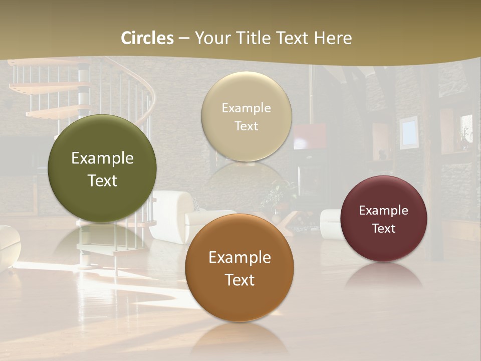 A Living Room Filled With Furniture And A Spiral Staircase PowerPoint Template
