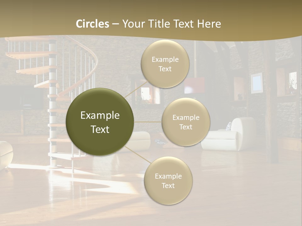 A Living Room Filled With Furniture And A Spiral Staircase PowerPoint Template