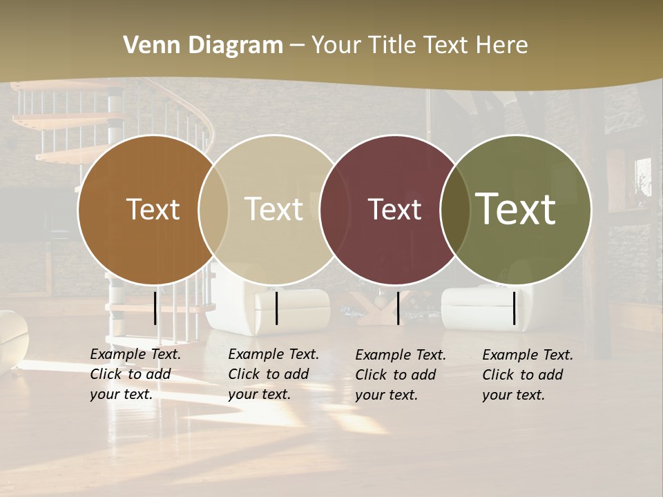 A Living Room Filled With Furniture And A Spiral Staircase PowerPoint Template