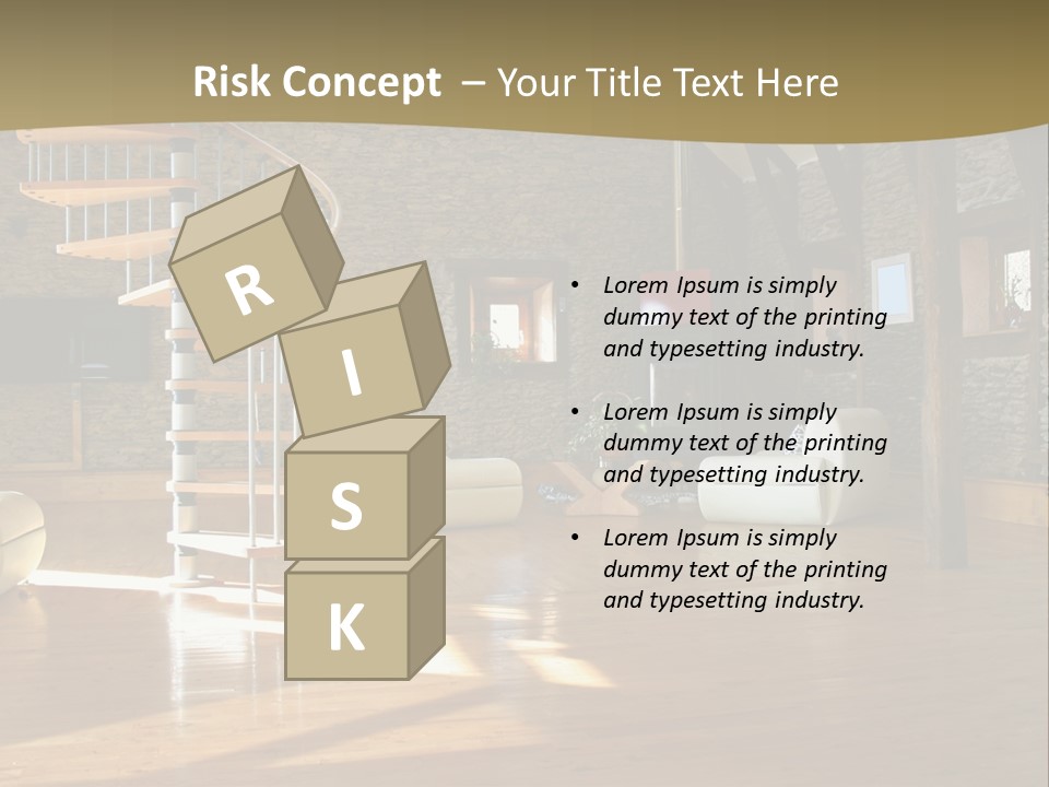 A Living Room Filled With Furniture And A Spiral Staircase PowerPoint Template