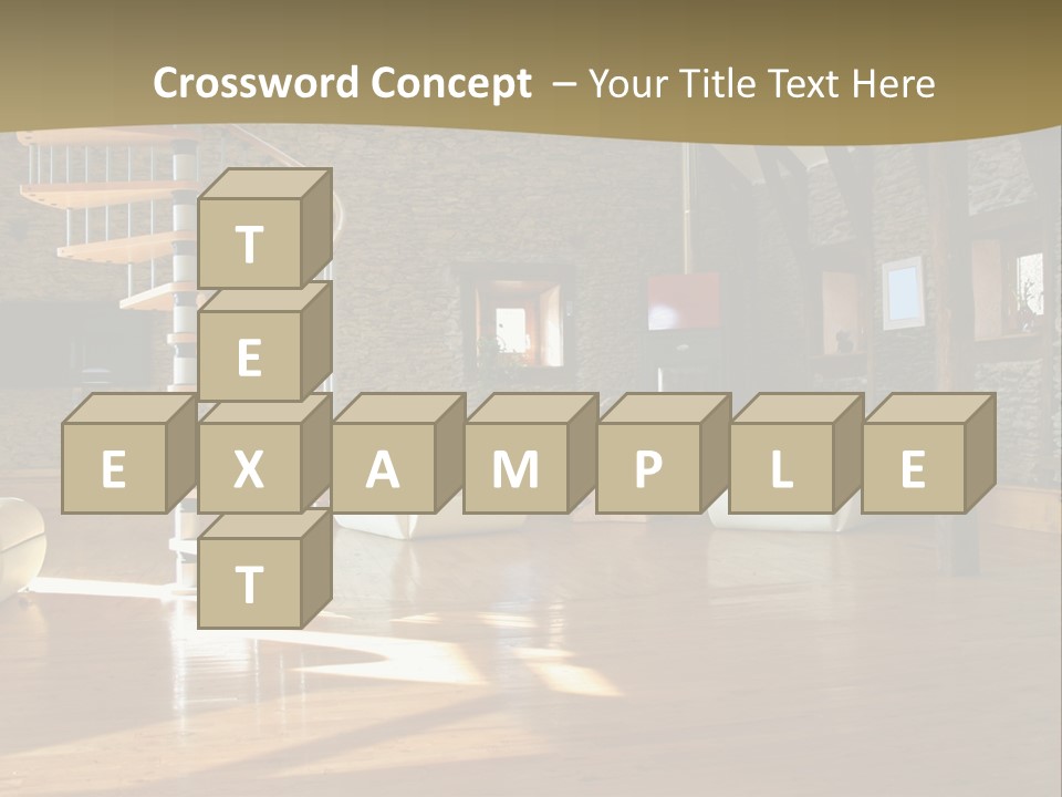 A Living Room Filled With Furniture And A Spiral Staircase PowerPoint Template