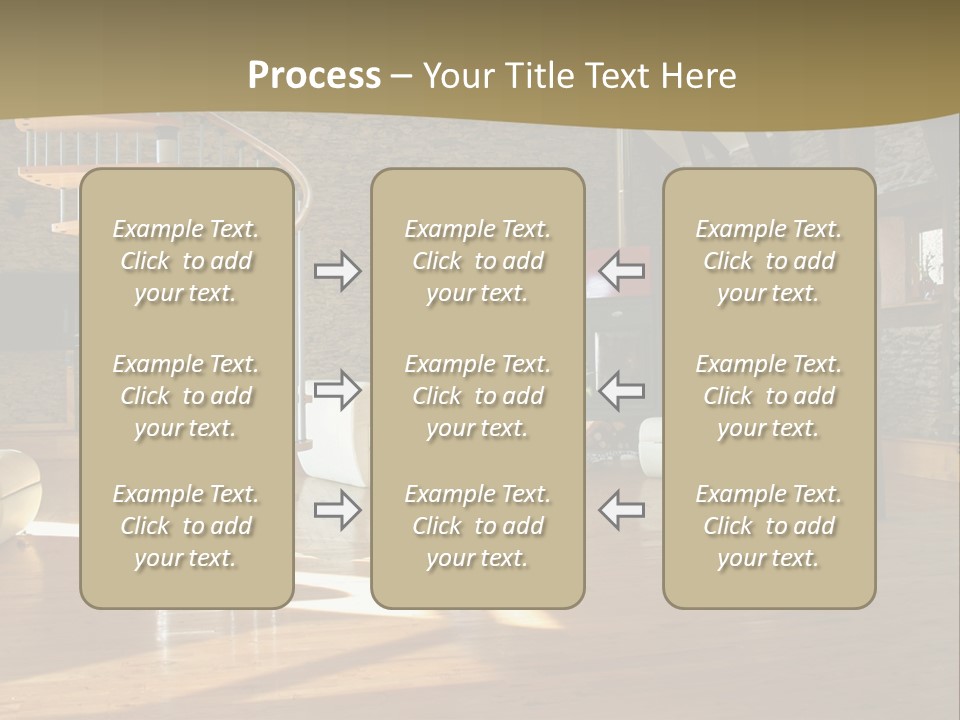 A Living Room Filled With Furniture And A Spiral Staircase PowerPoint Template