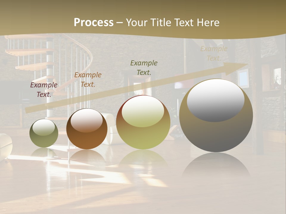 A Living Room Filled With Furniture And A Spiral Staircase PowerPoint Template