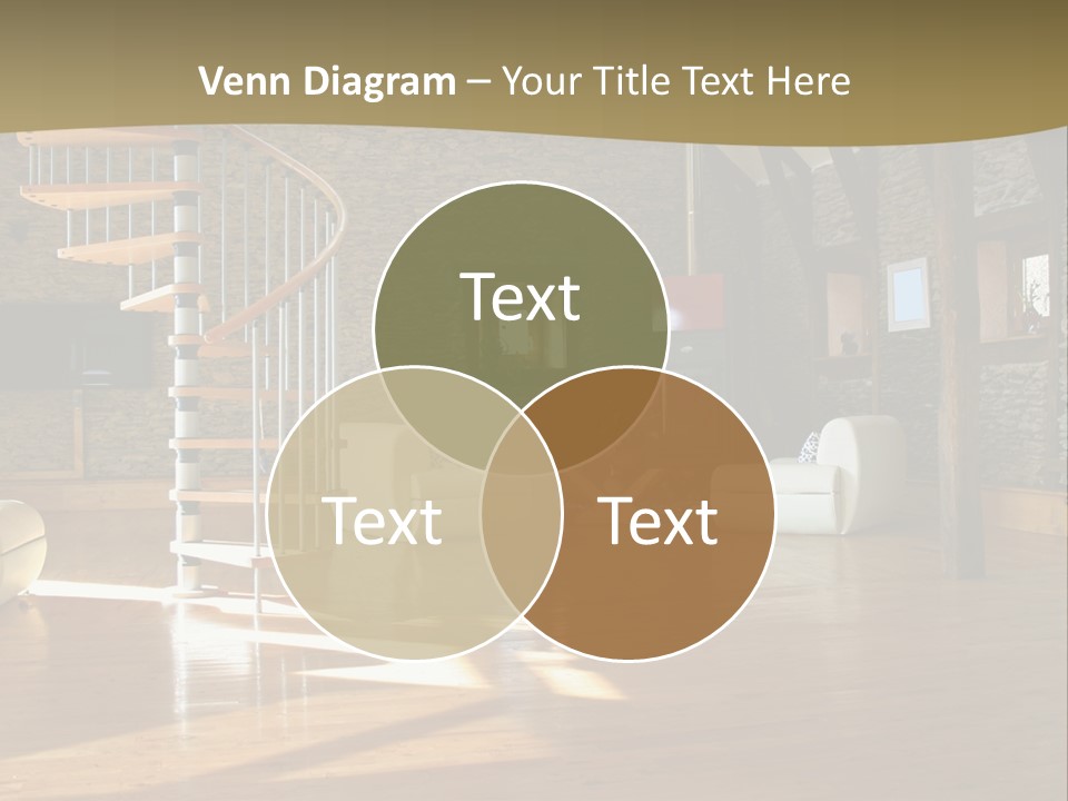 A Living Room Filled With Furniture And A Spiral Staircase PowerPoint Template