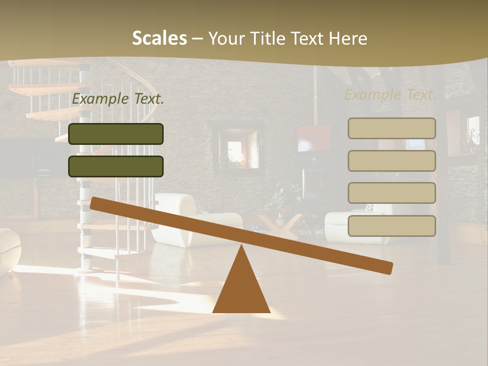 A Living Room Filled With Furniture And A Spiral Staircase PowerPoint Template