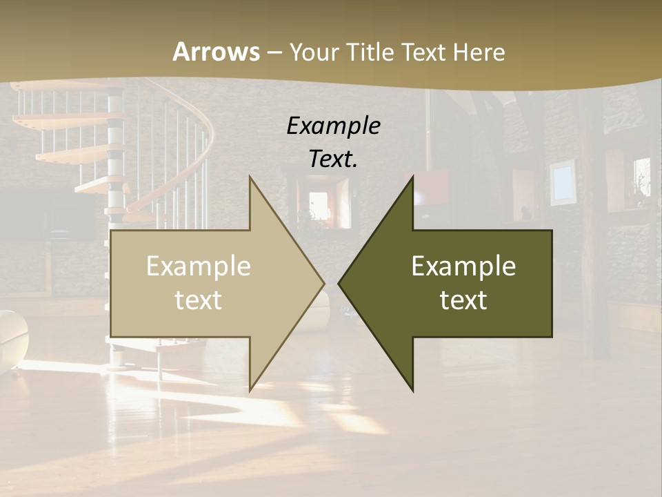 A Living Room Filled With Furniture And A Spiral Staircase PowerPoint Template