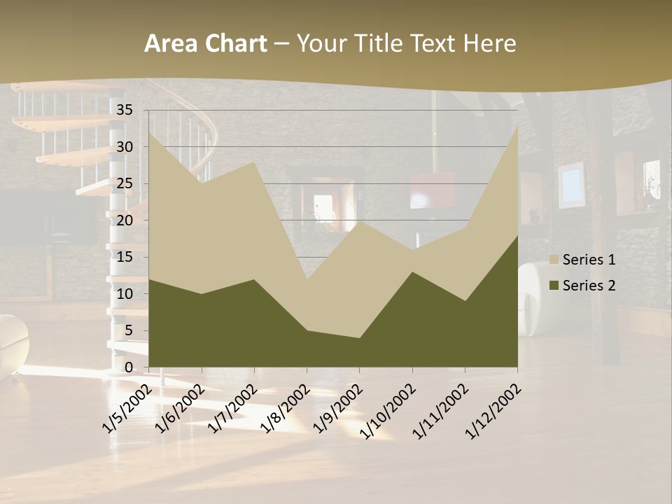 A Living Room Filled With Furniture And A Spiral Staircase PowerPoint Template