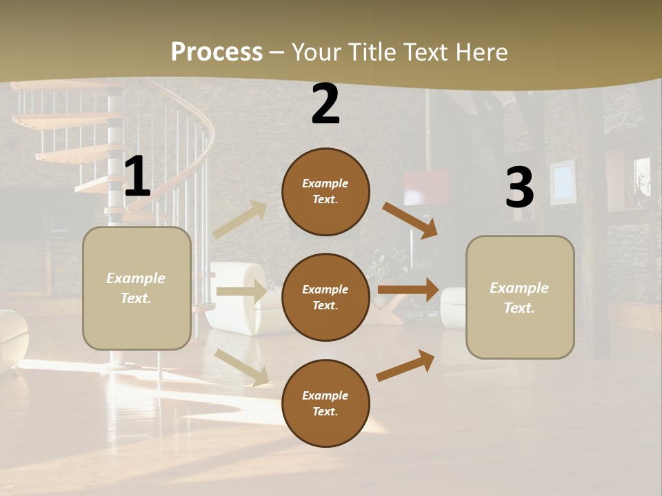 A Living Room Filled With Furniture And A Spiral Staircase PowerPoint Template