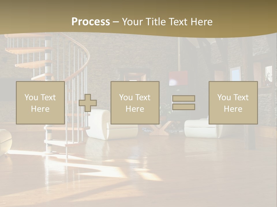 A Living Room Filled With Furniture And A Spiral Staircase PowerPoint Template