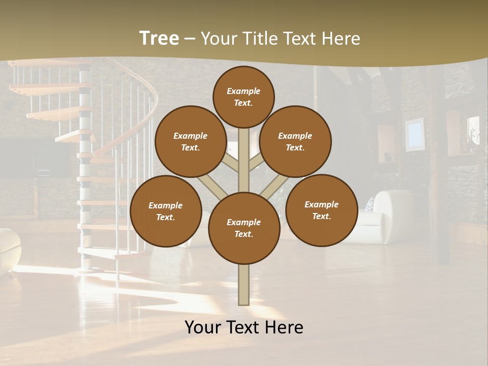 A Living Room Filled With Furniture And A Spiral Staircase PowerPoint Template