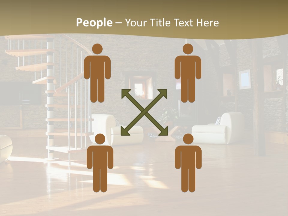 A Living Room Filled With Furniture And A Spiral Staircase PowerPoint Template