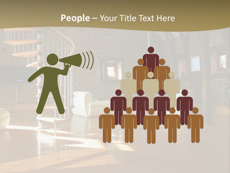 A Living Room Filled With Furniture And A Spiral Staircase PowerPoint Template