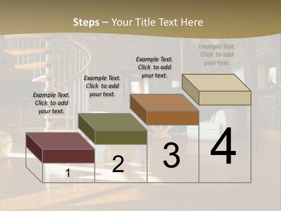 A Living Room Filled With Furniture And A Spiral Staircase PowerPoint Template