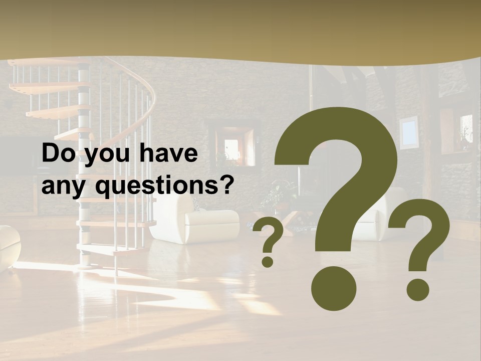 A Living Room Filled With Furniture And A Spiral Staircase PowerPoint Template