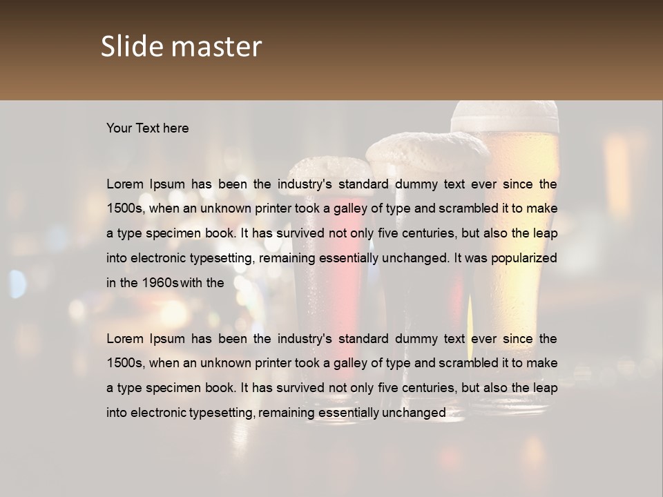 Three Glasses Of Beer On A Table With A Bar In The Background PowerPoint Template
