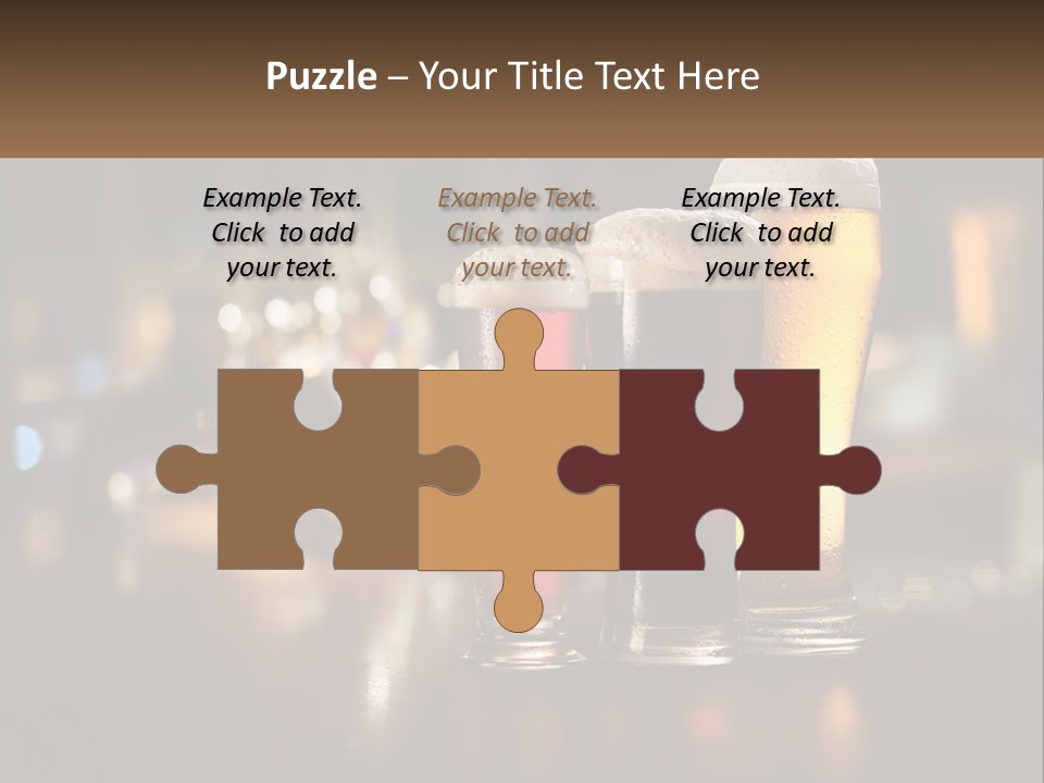 Three Glasses Of Beer On A Table With A Bar In The Background PowerPoint Template