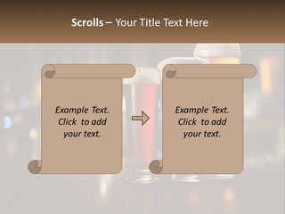 Three Glasses Of Beer On A Table With A Bar In The Background PowerPoint Template