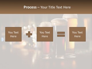 Three Glasses Of Beer On A Table With A Bar In The Background PowerPoint Template