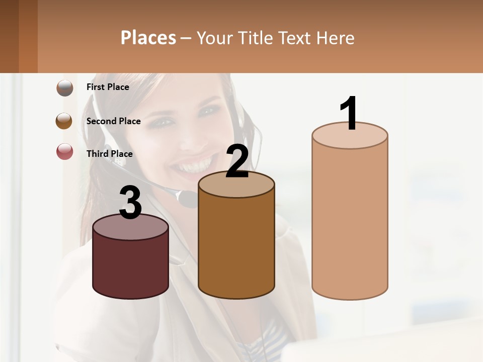 A Woman With A Headset Is Smiling For The Camera PowerPoint Template