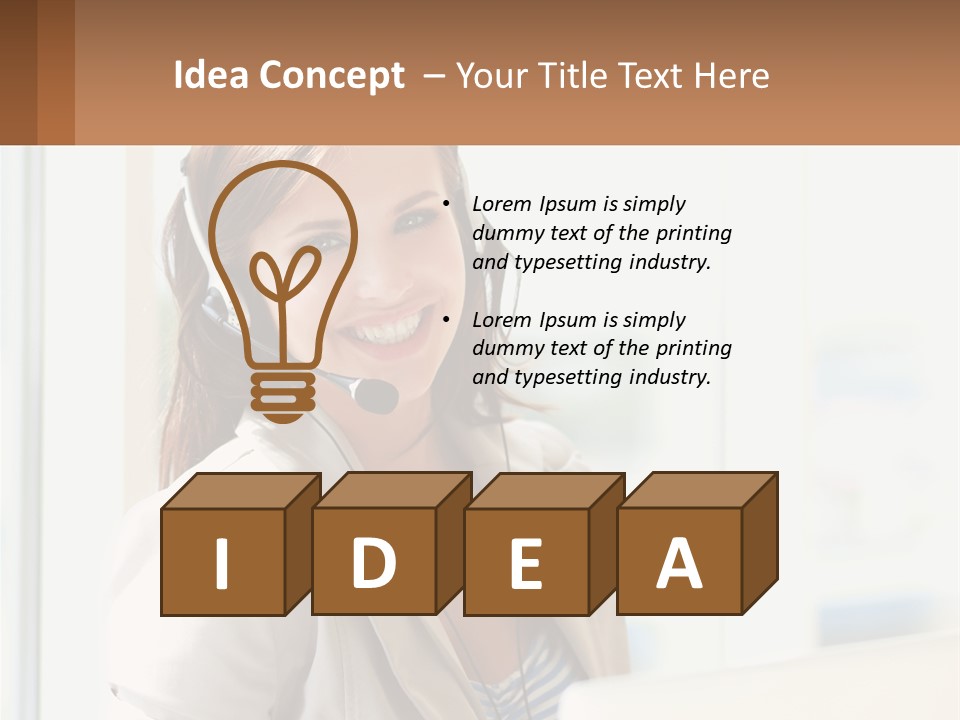 A Woman With A Headset Is Smiling For The Camera PowerPoint Template