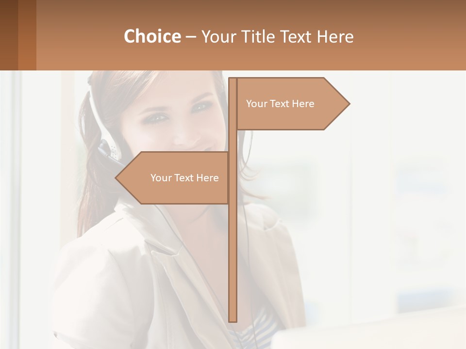 A Woman With A Headset Is Smiling For The Camera PowerPoint Template