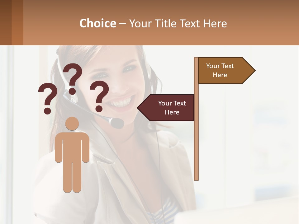 A Woman With A Headset Is Smiling For The Camera PowerPoint Template