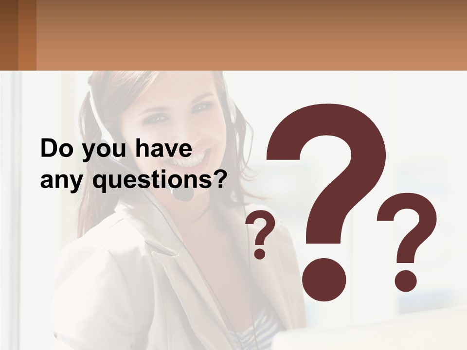 A Woman With A Headset Is Smiling For The Camera PowerPoint Template