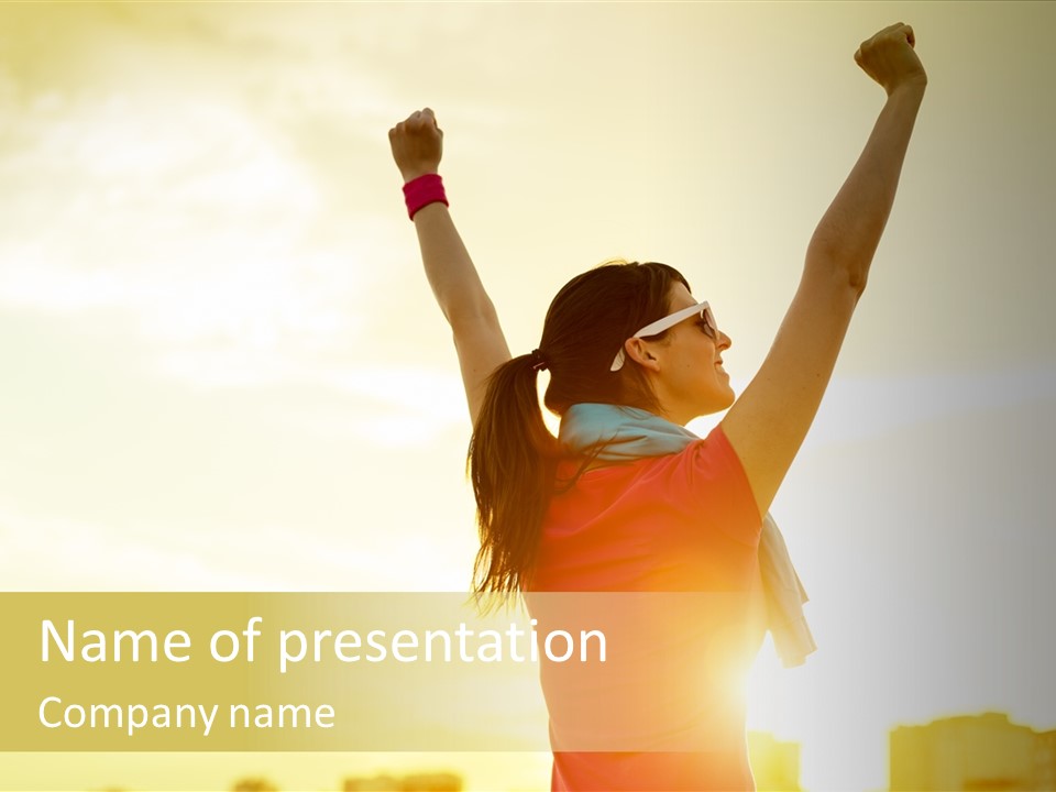 A Woman Raising Her Arms In The Air PowerPoint Template